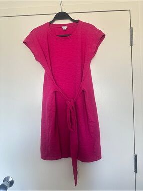 J. Crew Magenta Tie-Waist Short Sleeve Dress